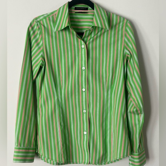 Foxcroft Pink & Green Striped 100% Cotton Preppy Non-Iron Slim Fit Button Down - Picture 1 of 6